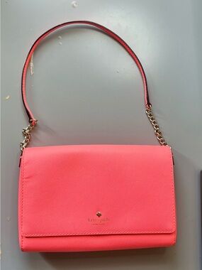 Kate Spade Cedar Street Coral Pink Saffiano Leather Chain Crossbody Flap Bag GUC